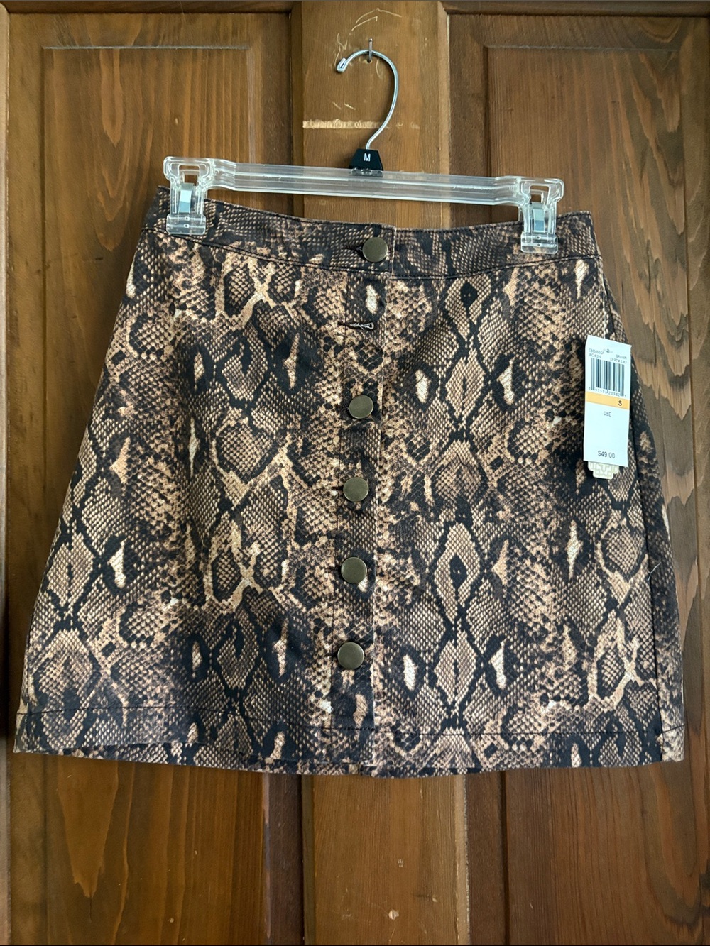 Gianni Bini Brown Snake Print Button-Front Mini Skirt